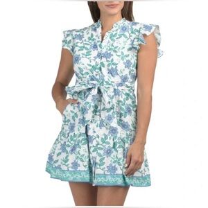 Calypso St. Barth White Floral Dress NWT US 2 100% Cotton Blue Green Print
